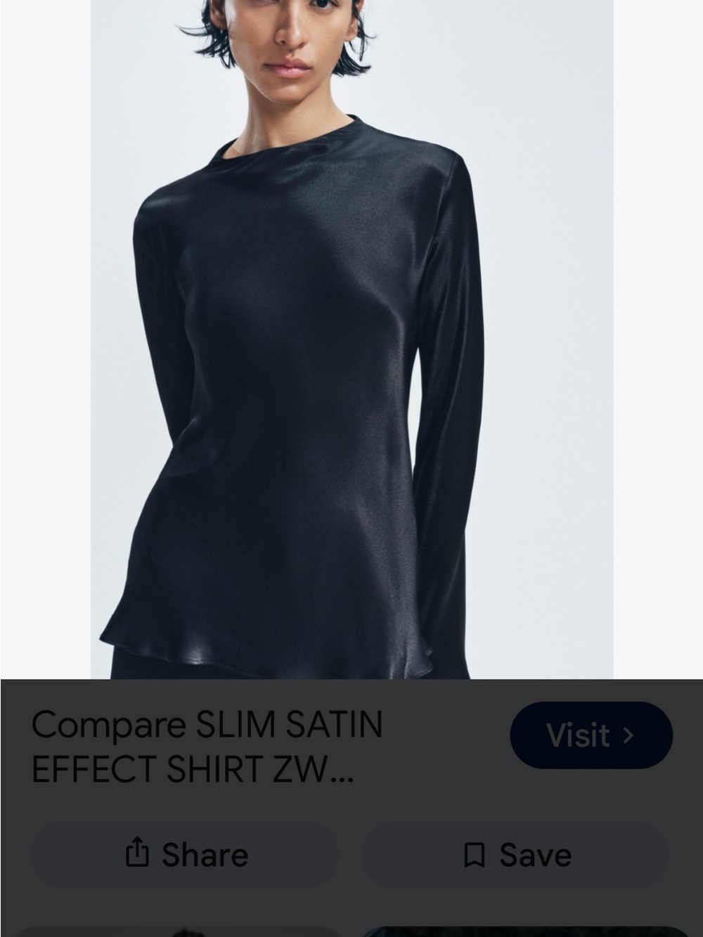 Zara Black Satin-Effect Long Sleeve with slit size M